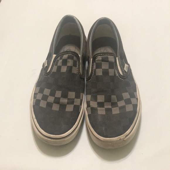black and gray checkered slip on vans